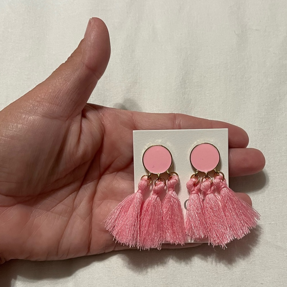 Pink fringe earrings